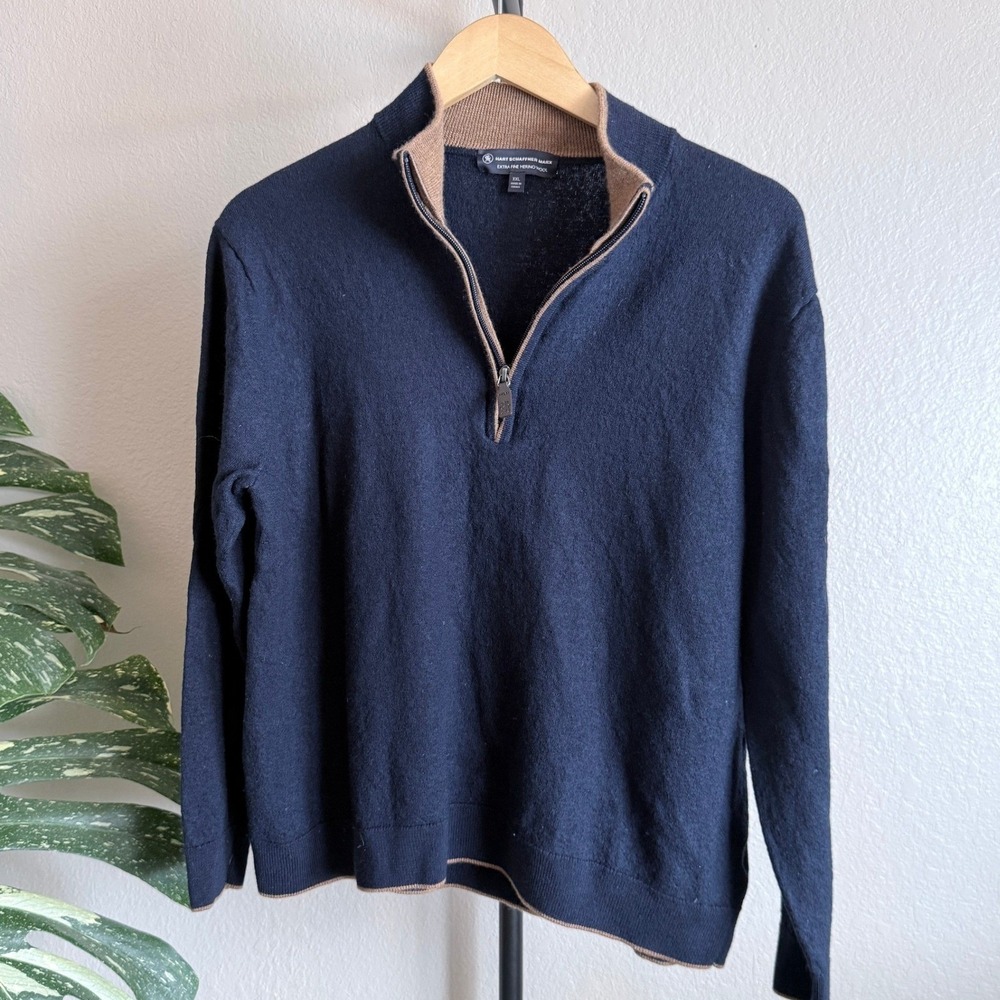 Hart Schaffner Marx‎ Mens SMALL Blue Extra Fine Merino Wool Quarter Zip Sweater